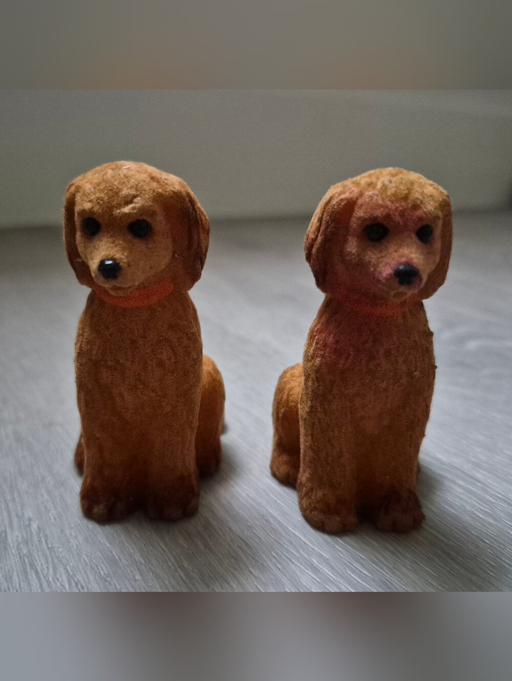 2 Vintage Flocked Brown Spaniels Dogs Barbie Dollhouse Pets